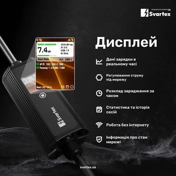 Зарядкий пристрій Svartex 32A 7kw Type 1/Type 2/Gbt/Tesla Гарантія 1р