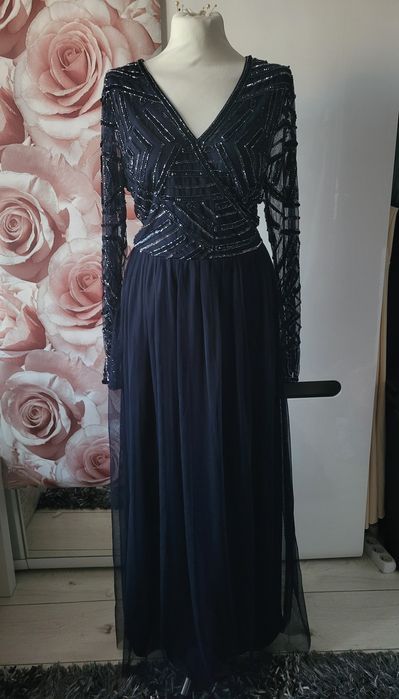 Granatowa sukienka balowa, zdobiona L - XL