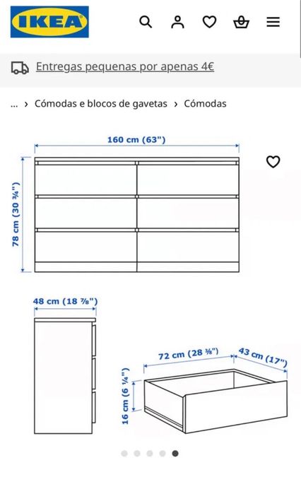 Cómoda MALM 6 gavetas carvalho