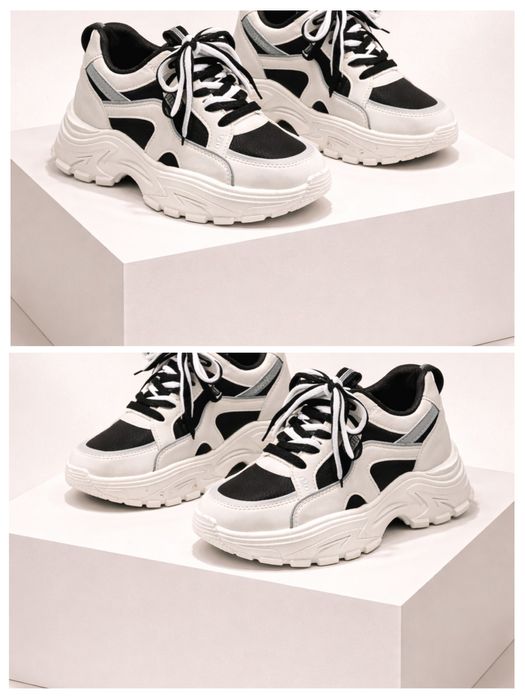 Sneakersy na grubej podeszwie chunky czarno-białe 37.5