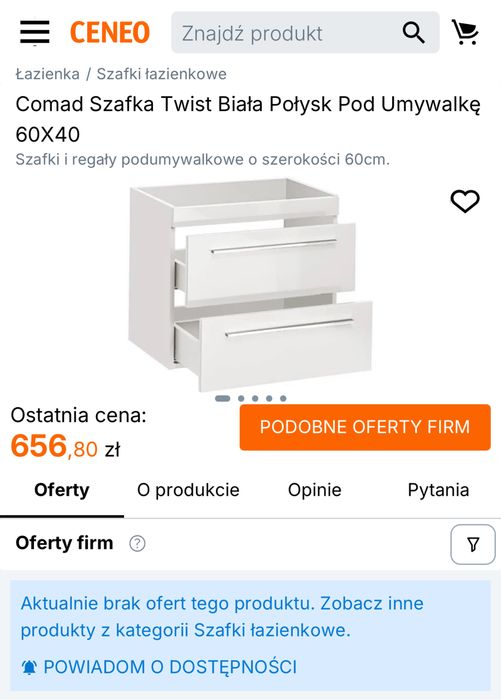 Comad Szafka Twist Biała Połysk Pod Umywalkę 60X40