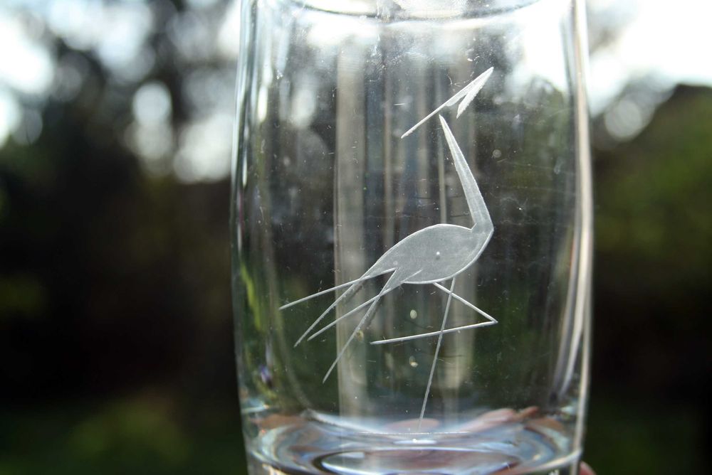 zabytkowy wazon żuraw czapla ptak szkło antyki vintage