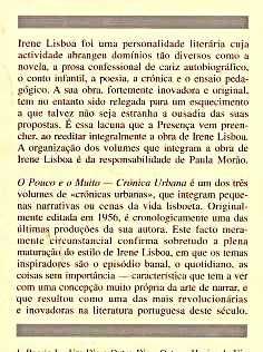 IRENE LISBOA «O Pouco e o Muito - Crónica Urbana»  Os quase nada (a vida) importantes!