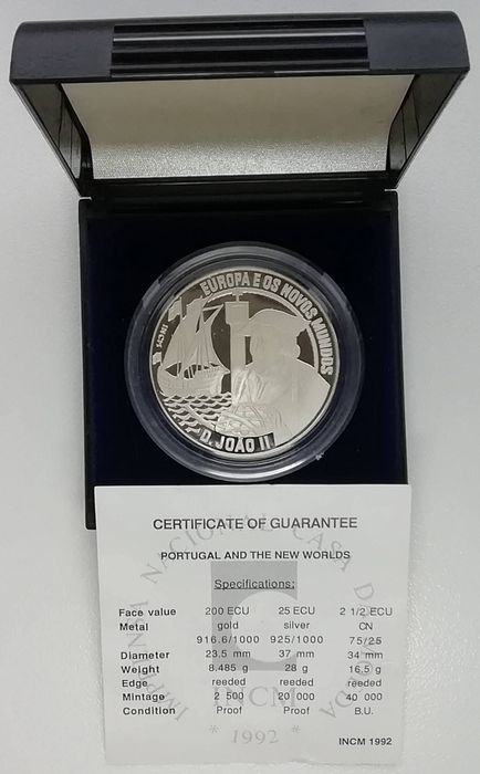 Португалія 25 екю 1992р. Європа та Новий світ-Жуан ll. СРІБЛО. Пруф