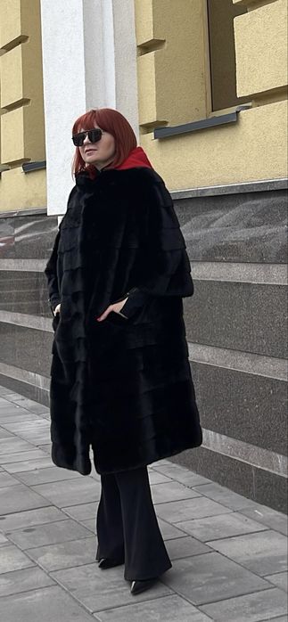Шуба норкова Black glama оверсайз 110 см р.48-54