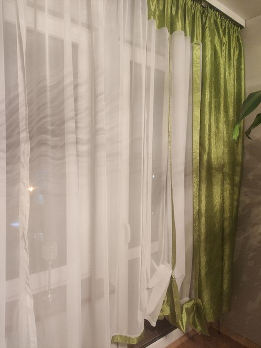 Firany, zasłony komplet. Zielone