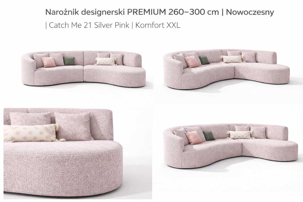 Nowoczesny narożnik 300x215 / Silver Pink // Designerska sofa / Nowy /POLSKI PRODUCENT