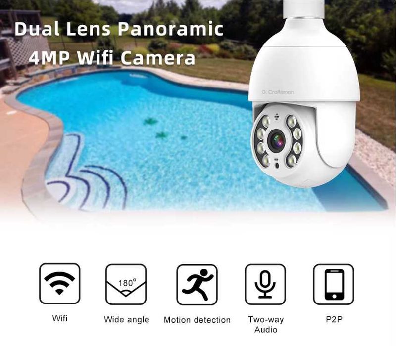 C4 G.Craftsman,2K 4MPWi fi камера лампочка E27. Камера спостереження