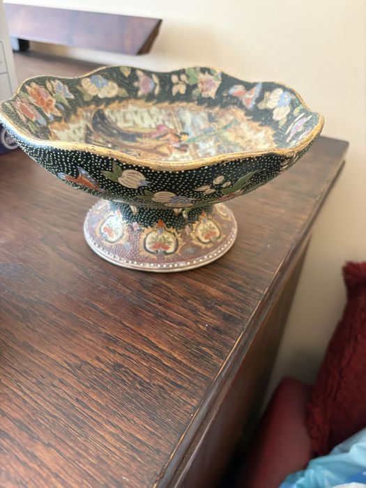 Misa ceramiczna vintage z pawiem, ręcznie zdobiona, retro