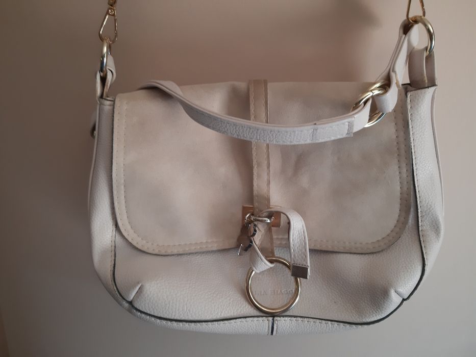 Torebka ecru Laura Biaggi firmowa skóra naturalna plus ekoskóra tkmaxx