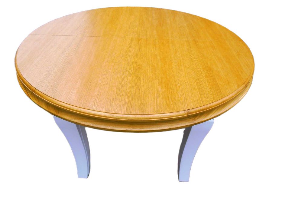 stół okrągły do salonu lakierowany dębowy rozkładany 110 cm x 310cm