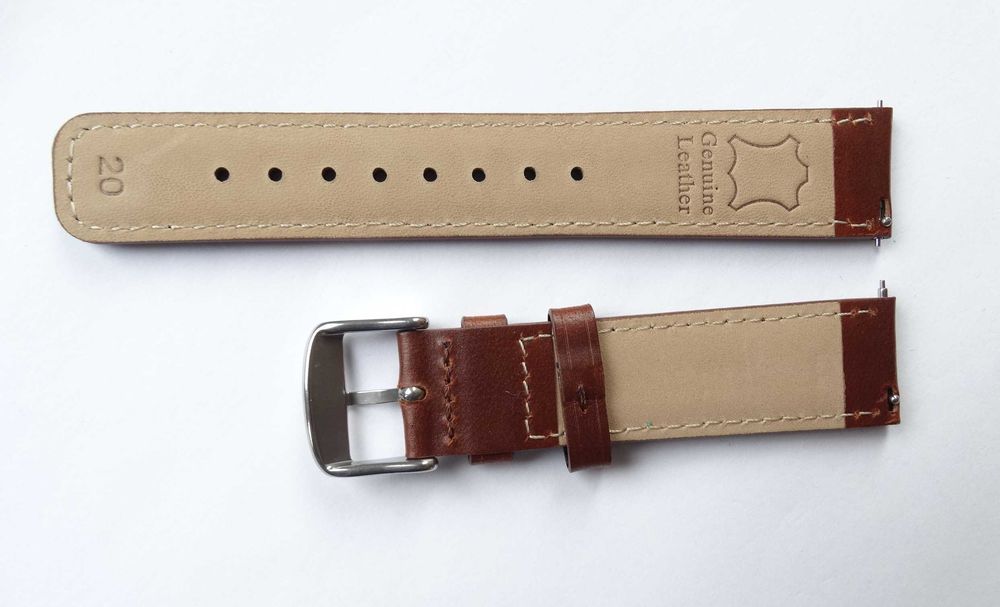 Pasek skórzany do zegarka 20mm brązowy gładki teleskopy szybki montaż