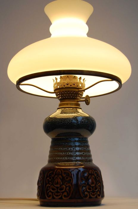 Lampa stołowa ceramiczna, ceramika, Polmo Wałbrzych, PRL, vintage