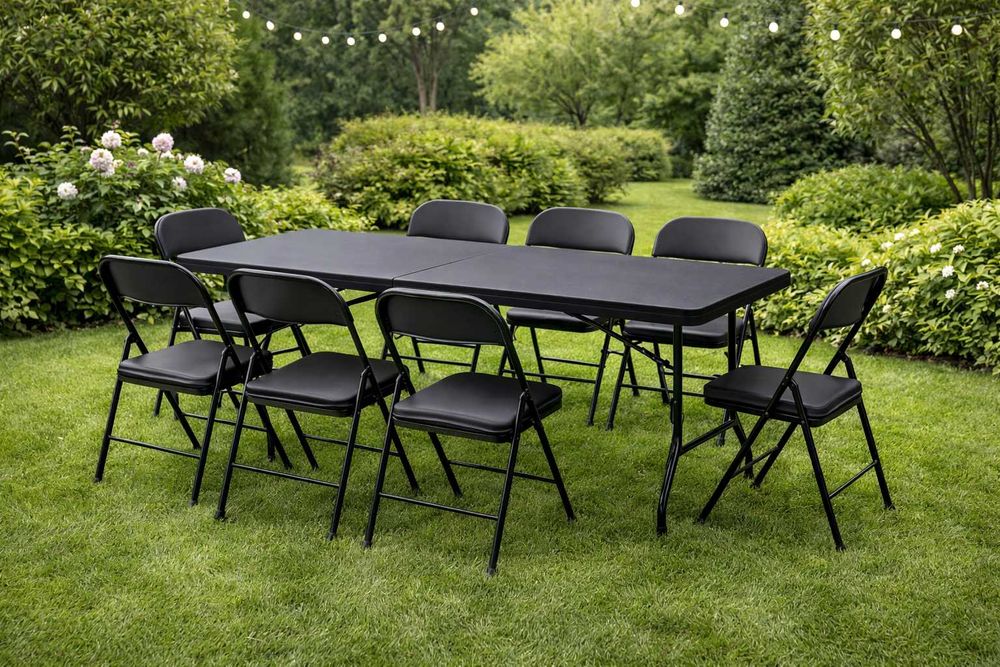 NOWY Stół Cateringowy Z Krzesłami Zestaw Składany Do Ogrodu Tarasowy