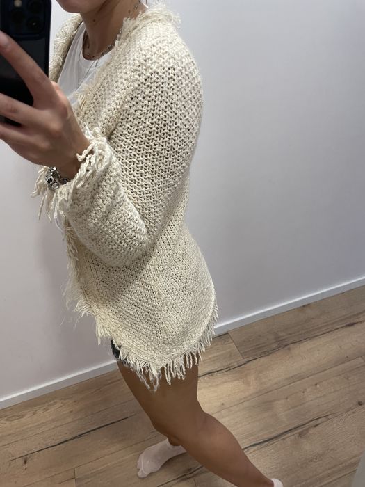 Sweterek sweter kardigan Zara Knit 38 M frędzelki