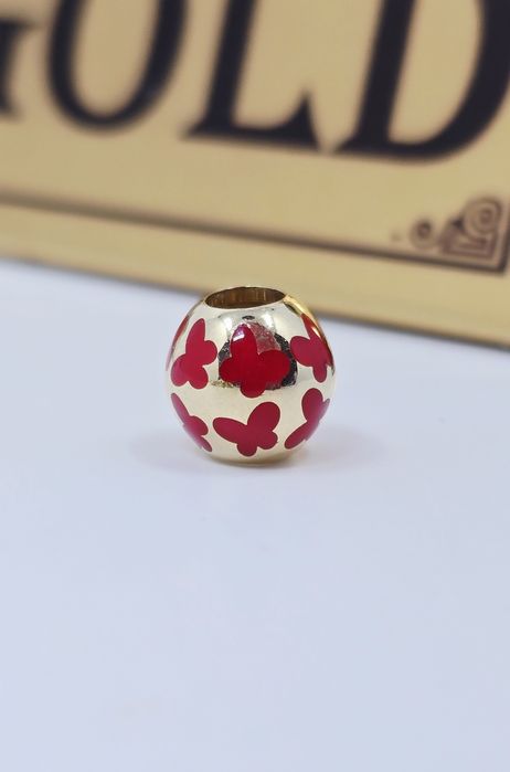 Złoty charms czerwone motyle próba 585 14k