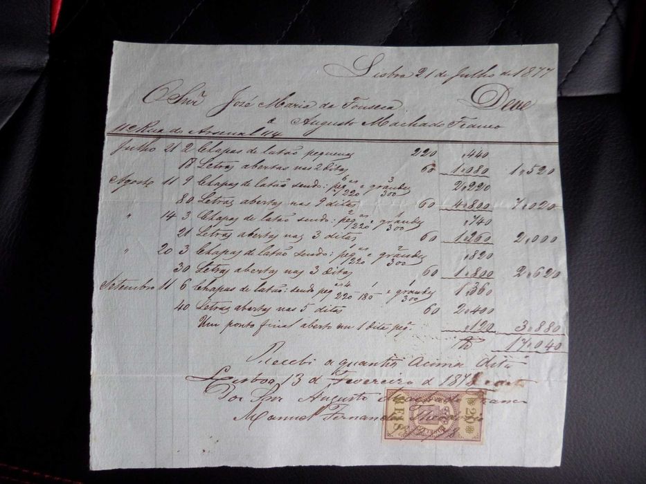 Documento / Manuscrito  Selado , ano 1877  José M Fonseca