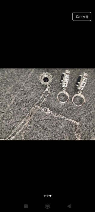 Nowy komplet zestaw biżuterii wiszące kolczyki łańcuszek zawieszka 925