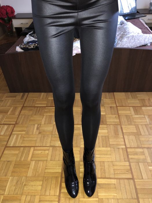 Zara Basic legginsy z połyskiem szeroka guma wysoki stan modelujące S
