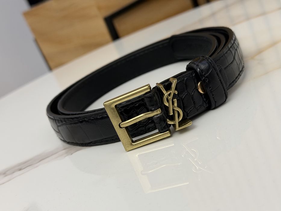 Pasek YSL czarny Premium kroko Nowy