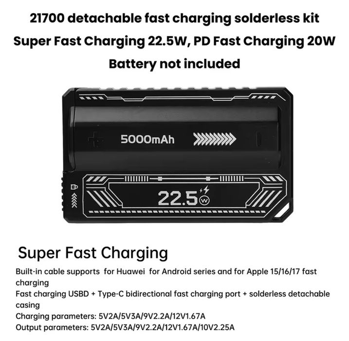 Powerbank на 21700 PD 20w Type C ,  5000 Mah QC 22.5w USB A Liitokala