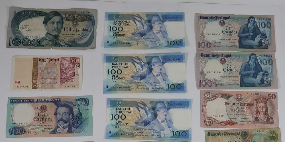 Conjunto de 16 notas antigas de Portugal