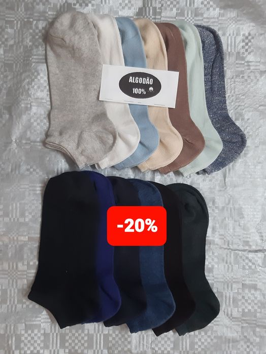 13 pares de meias curtas em algodão