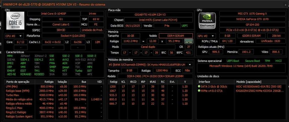PC Gamer i5 1O400f 4.3Ghz | 16Gb DDR4 | GTX 1070 8GB | NVME+HDD | ARGB