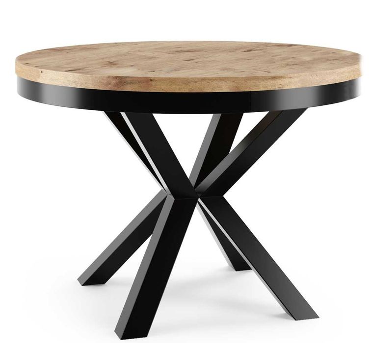 Stół okrągły rozkładany 100-176 cm na metalowych nogach w stylu loft