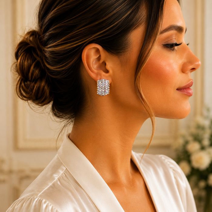 Brinco elegante com cristais aurora boreal banhado a ouro 18K