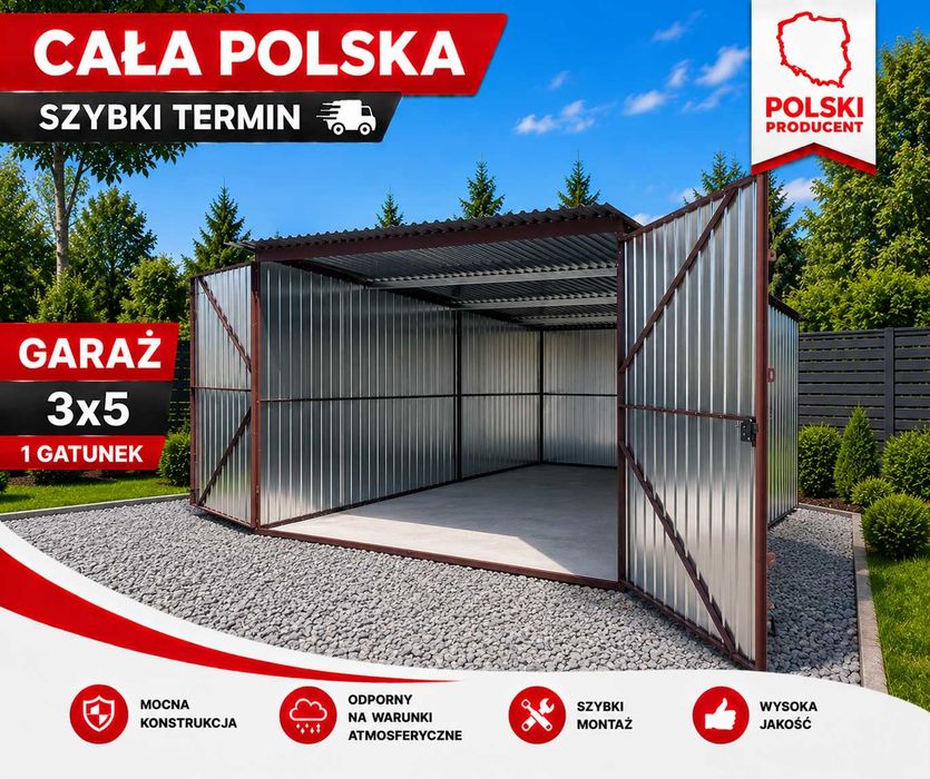 Garaż blaszany na budowę 3x5 / Garaże blaszane 4x5 4x6 4x7 5x6 / Blaszak / Magazyn / montaż GRATIS CAŁA POLSKA szybki termin 2-8 dni ! PROMOCJA !