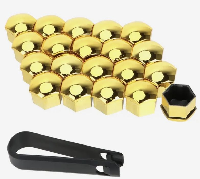 Ковпачки на колісні болти 17мм.Золото. (20шт+знімач)