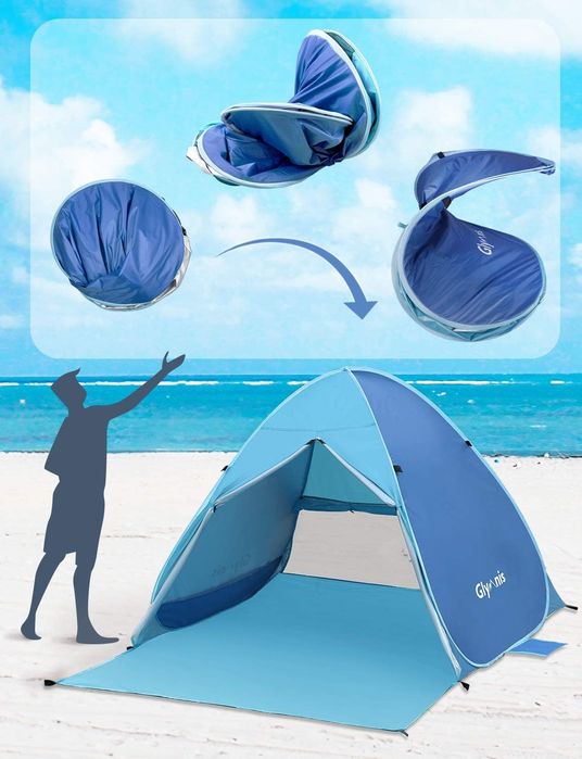Tenda de praia campismo 2-3 pessoas azul