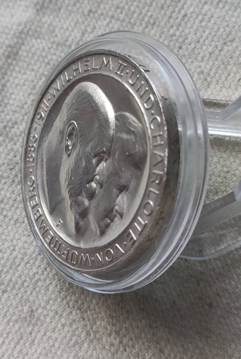 3 Марки. 1911 р. Німецька імперія. Вюртемберг."Срібне весілля" СРІБЛО