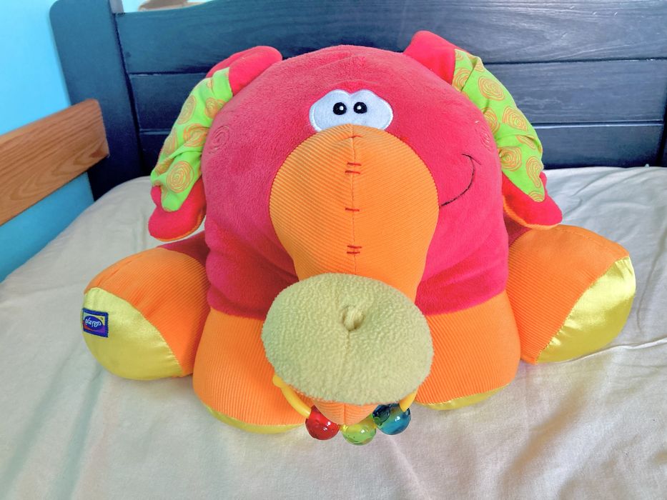 Duża czerwona maskotka słoń pluszak dla niemowlaka szeleszczące uszy