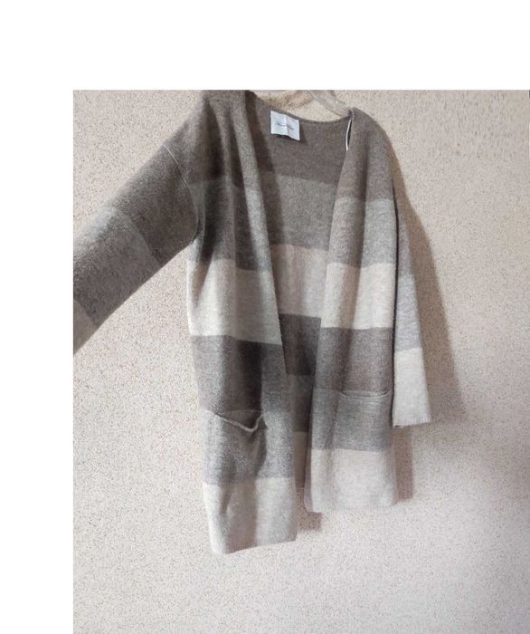 American Vintage długi oversize ciepły wełniany sweter kardigan ombree