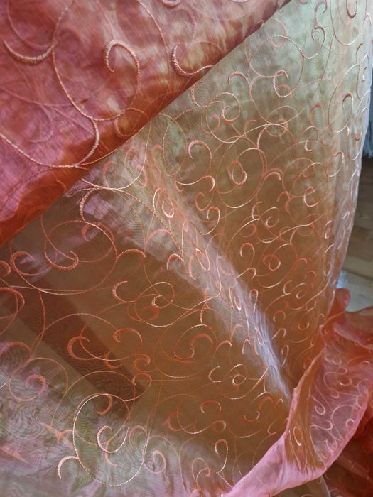 Organza pomarańcz haft 100 x 150 szal tkanina