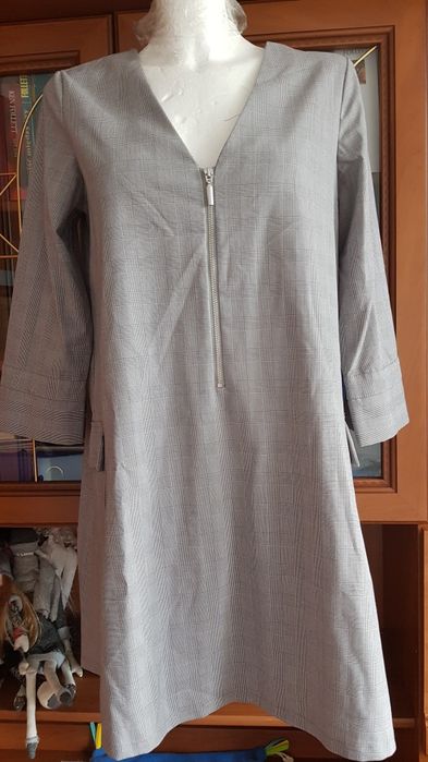 Sukienka tunika Zara S 36 szara w kratkę