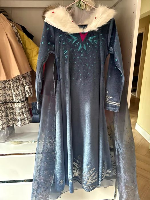 Плаття Ельзи костюм сукня Ельза синє зимове довге з коміром сніжинка