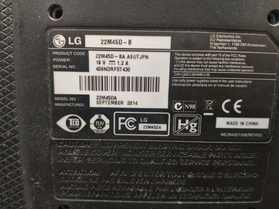Monitor LG 22 cale.