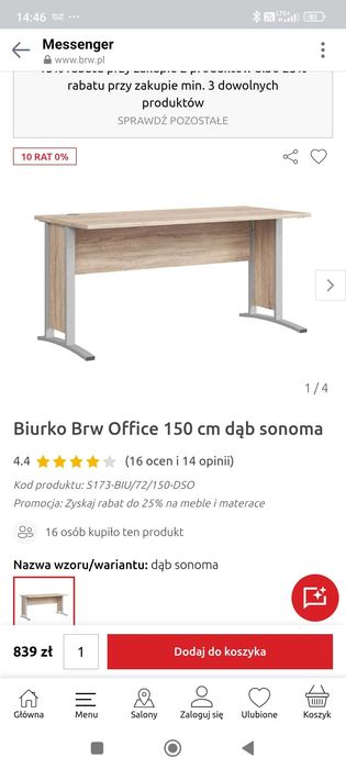 Biurko Brw Office 150 cm dąb sonoma