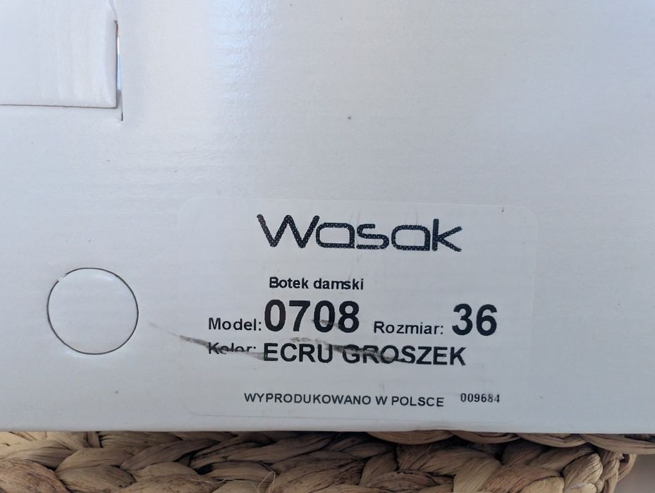 Botki sztyblety damskie ecru groszek 0708 Wasak skóra naturalna