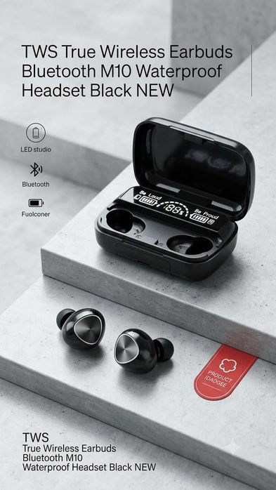 TWS True Wireless Earbuds Bluetooth M10 Waterproof Headset Black NEW