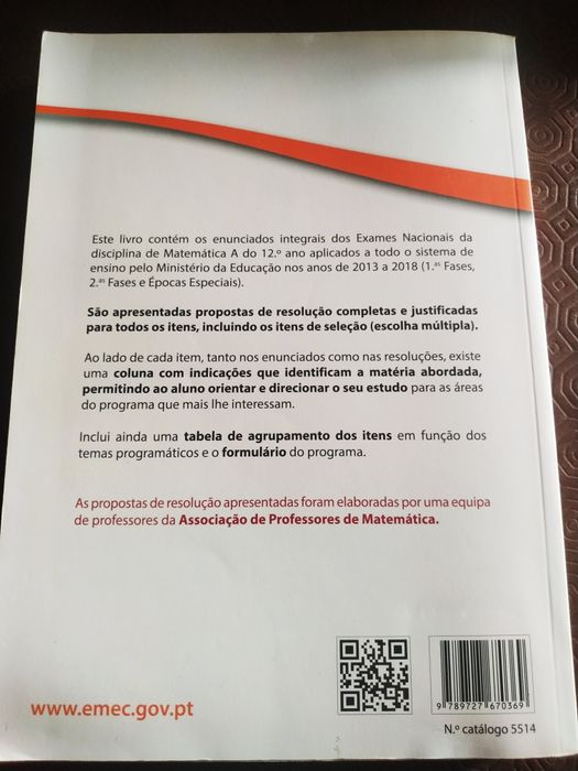 Livro " Preparação para Exames Nacionais" Matemática A  12° Ano