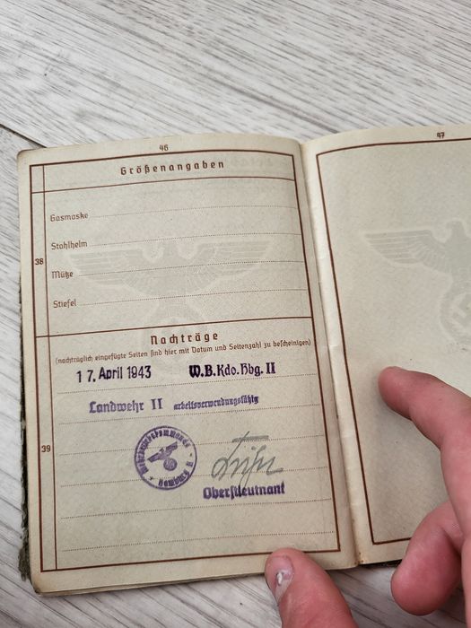 Wehrpass – 1940 rok – oryginał