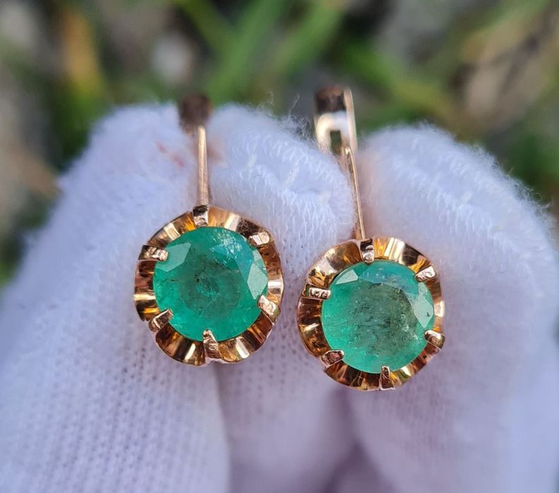 Золотые серьги с изумрудом Ссср. Золоті сережки СРСР зі смарагдами.