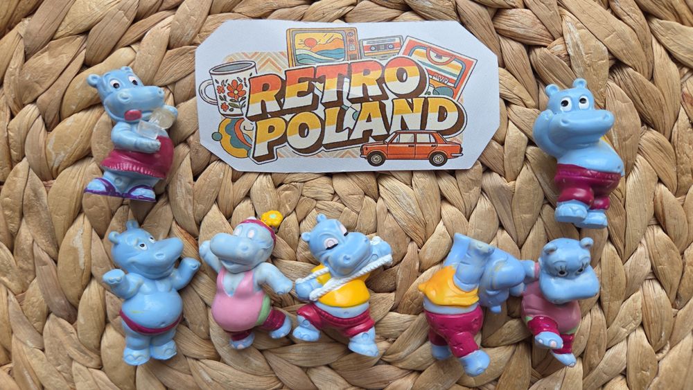 Figurki Kinder Hipopotamy na siłowni 1990r