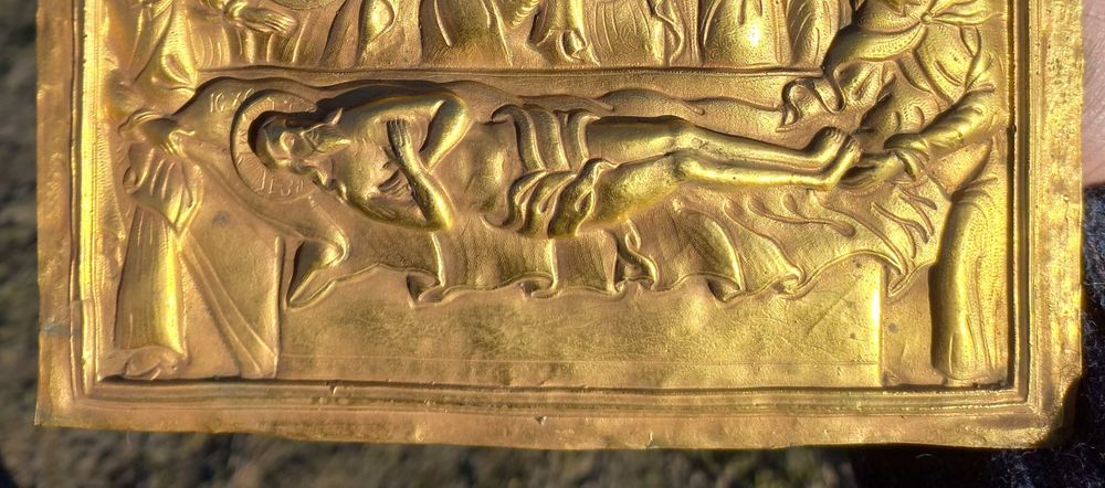 Ікона 1300-х, позолочена з старовинної.Вінтаж.Икона медная с старинной