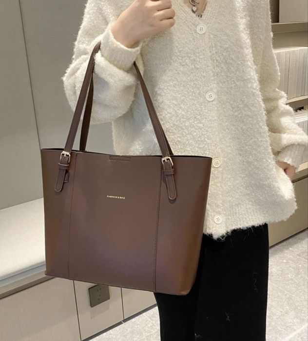 Nowa brązowa torba shopperka duża modna brązowa torba