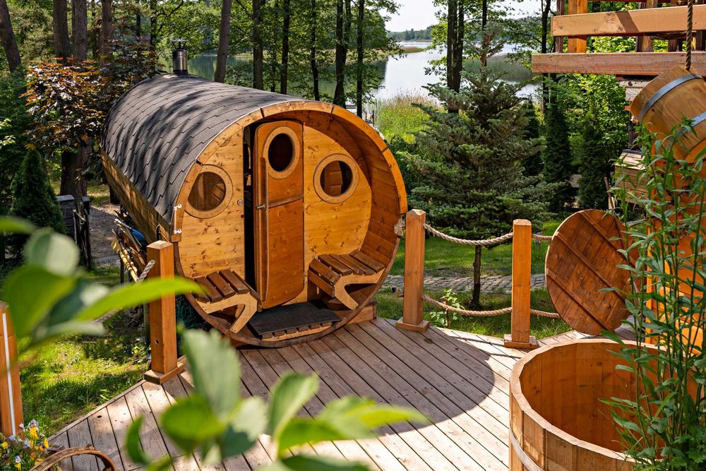 mazury, jezioro, sauna, balia, widok, łódka, pomost, dom